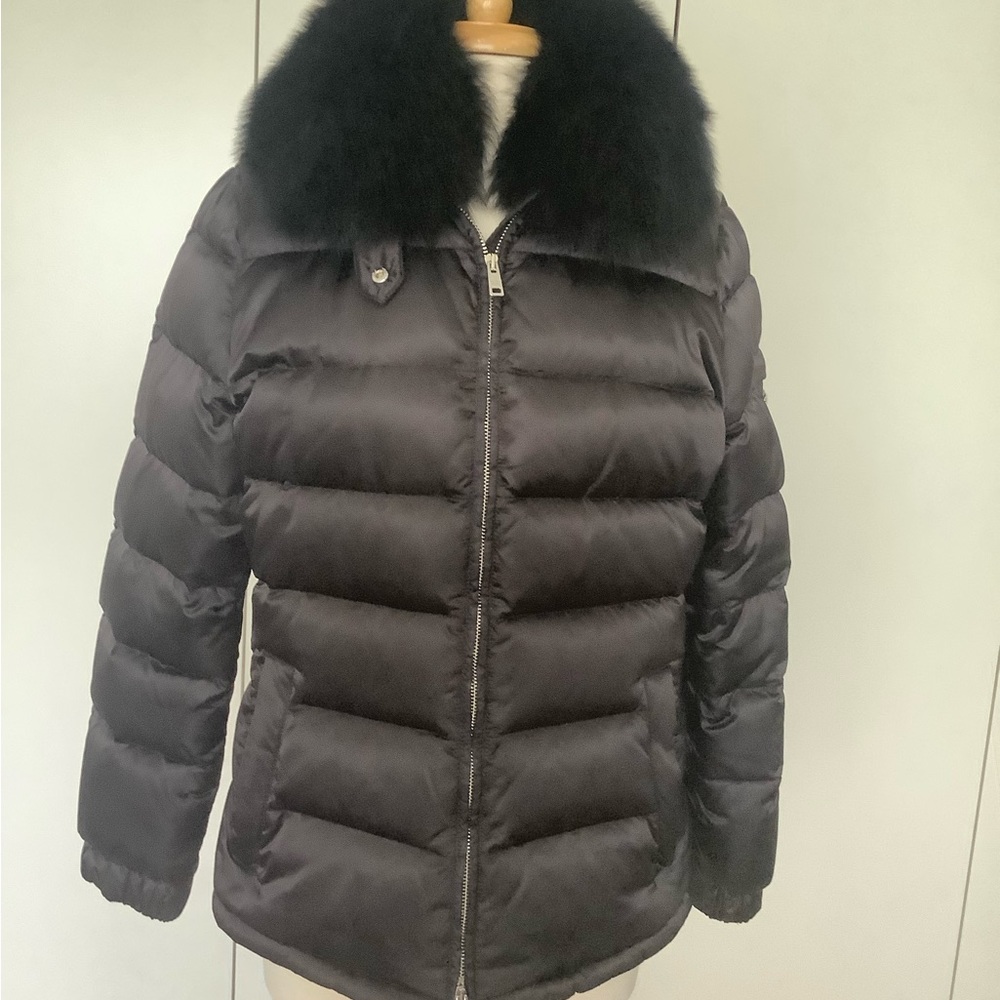 PRADA Black Down Winter Jacket with Fur Collar sz IT48 US12